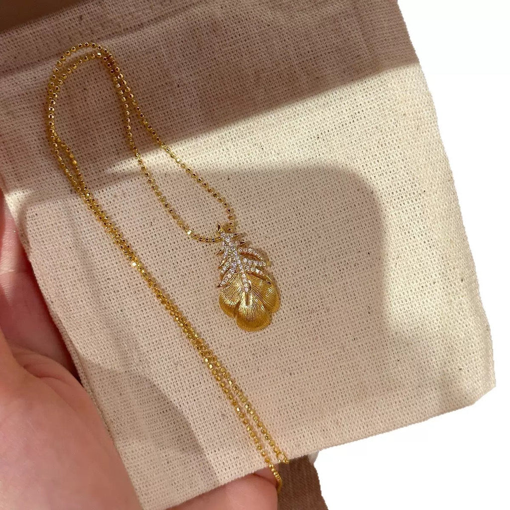 14K Gold Delicate Feather Necklace