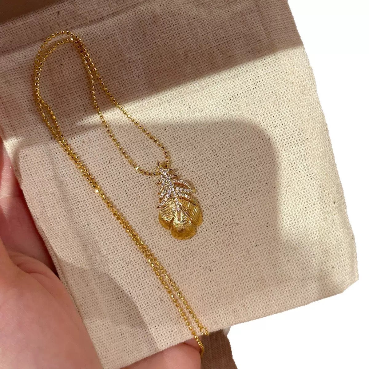 14K Gold Delicate Feather Necklace