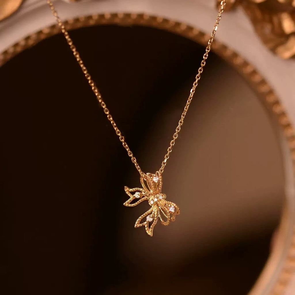 14K Gold Bow Pendant Necklace