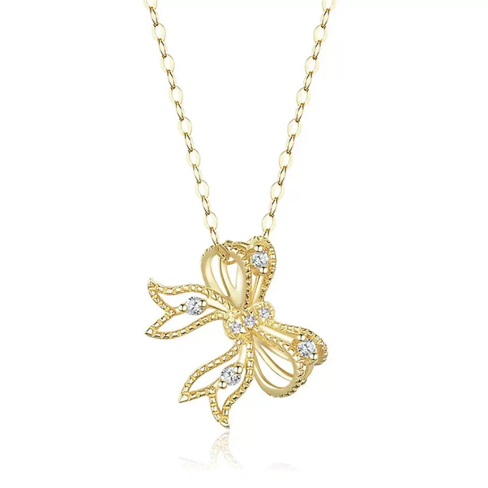 14K Gold Bow Pendant Necklace