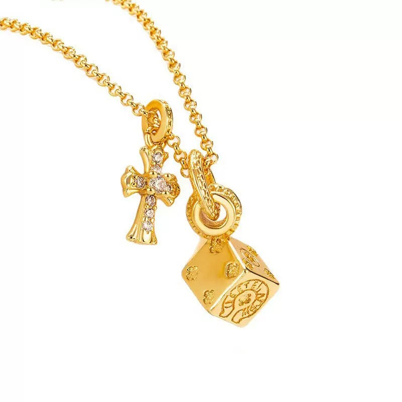 Latest Solid Cross Dice Pendant Necklace