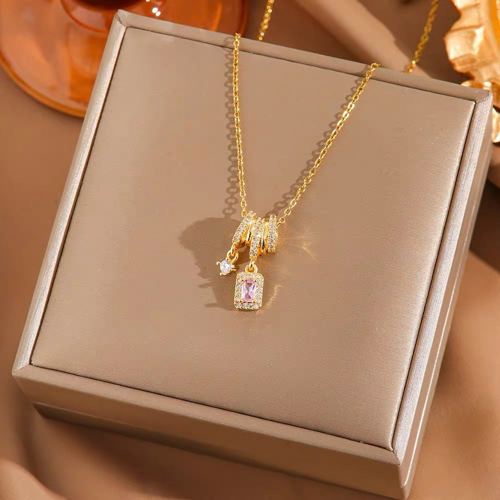 14K Gold Wrapped Princess-Cut Diamond Pendant Necklace