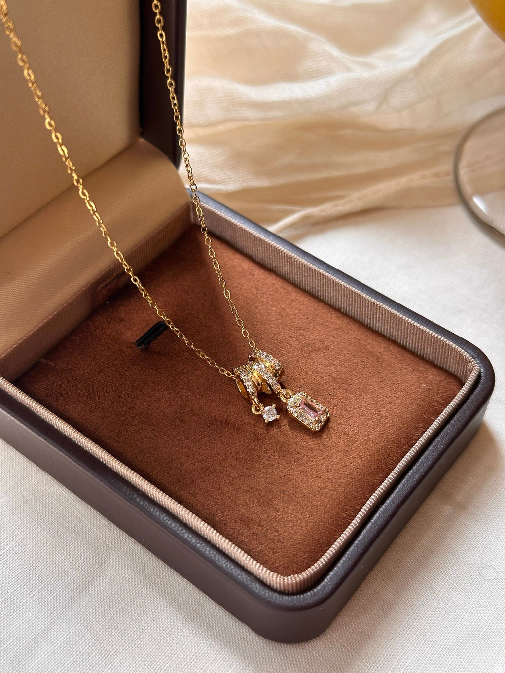 14K Gold Wrapped Princess-Cut Diamond Pendant Necklace