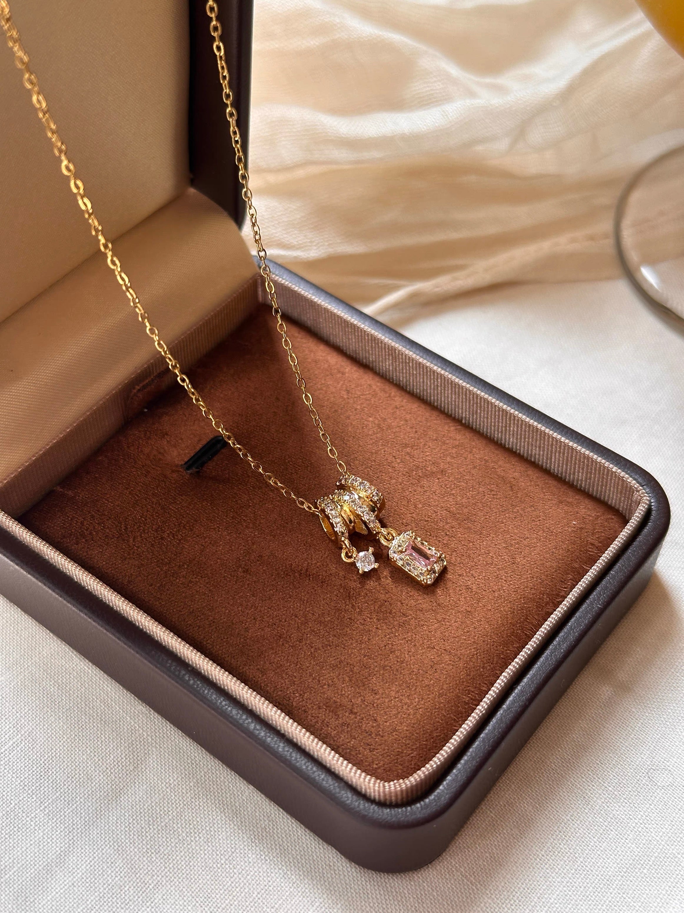 14K Gold Wrapped Princess-Cut Diamond Pendant Necklace