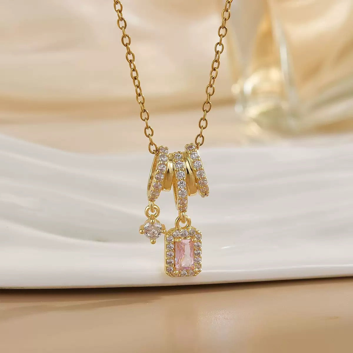 14K Gold Wrapped Princess-Cut Diamond Pendant Necklace