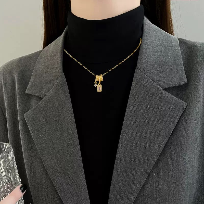 14K Gold Wrapped Princess-Cut Diamond Pendant Necklace