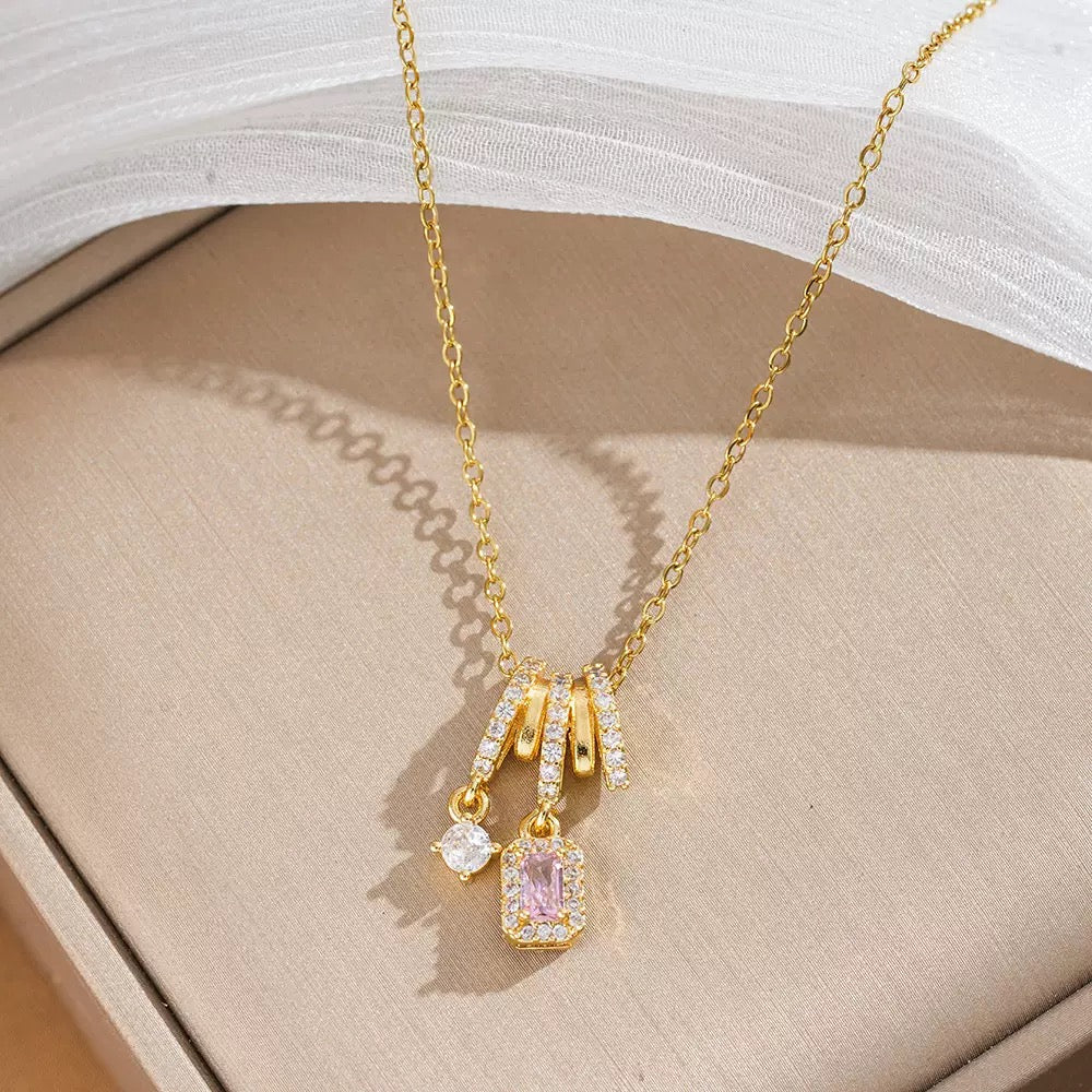 14K Gold Wrapped Princess-Cut Diamond Pendant Necklace