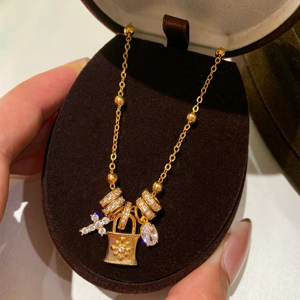 14K Gold Cross Pendant Necklace with Clasp for Women