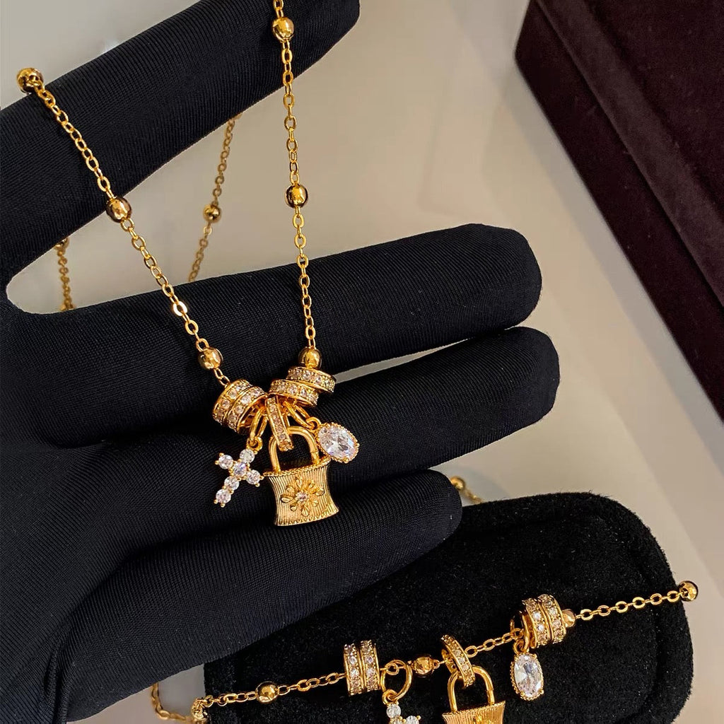 14K Gold Cross Pendant Necklace with Clasp for Women