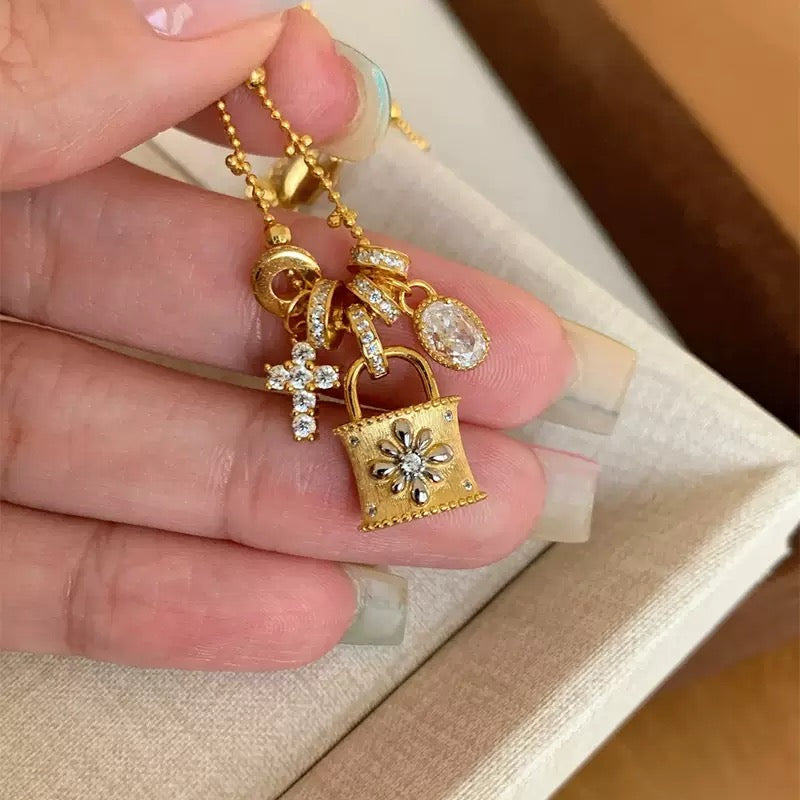 14K Gold Cross Pendant Necklace with Clasp for Women