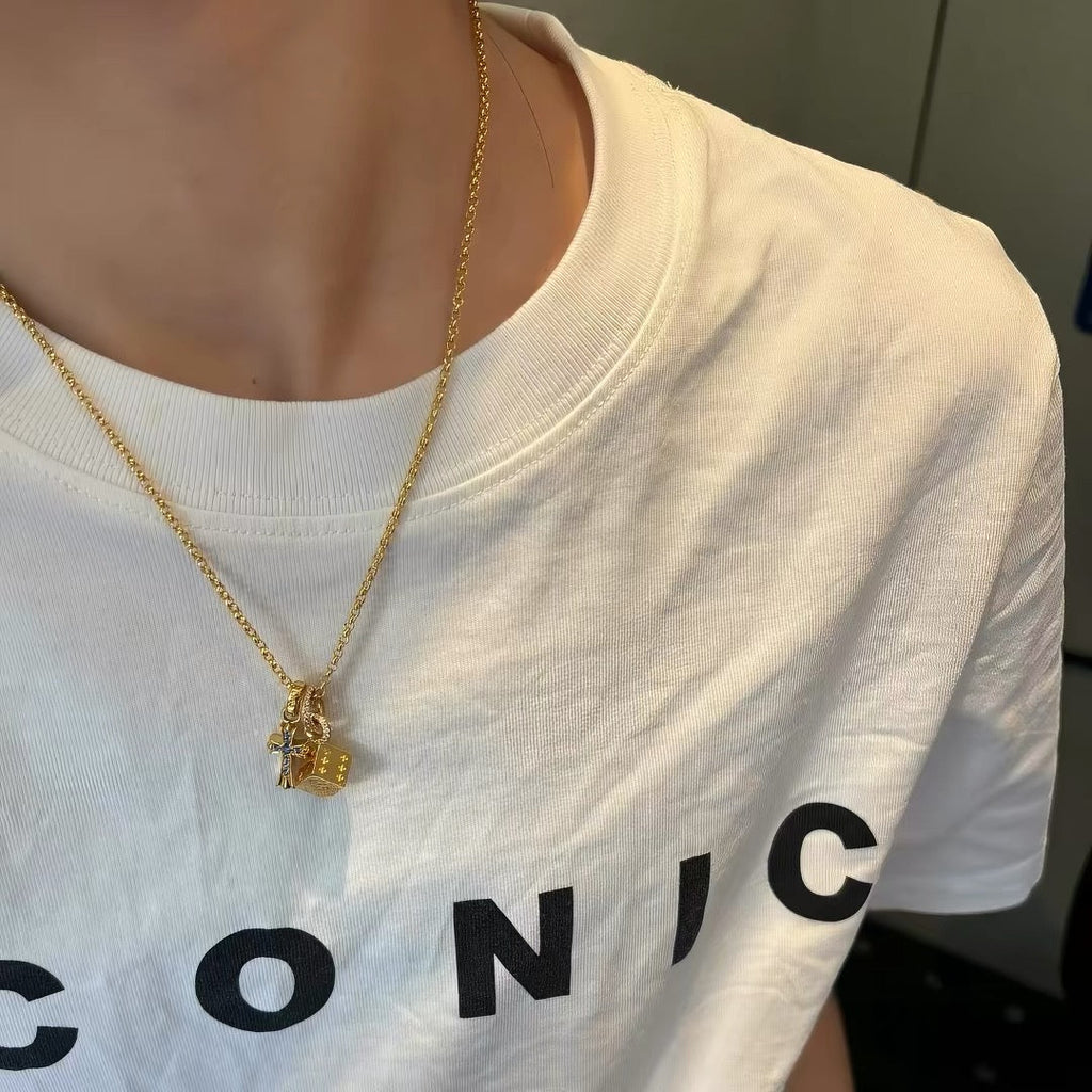 Latest Solid Cross Dice Pendant Necklace