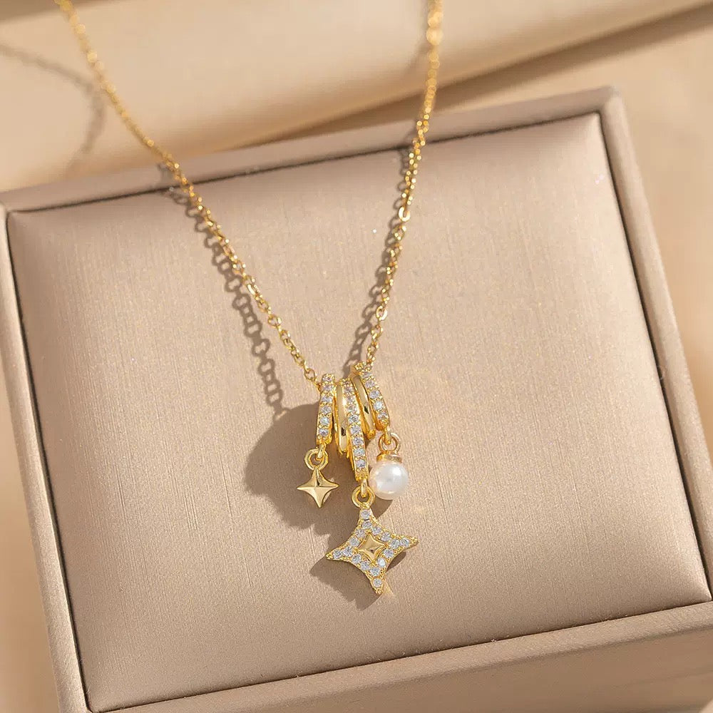 14K Gold Star Moissanite Pendant Necklace