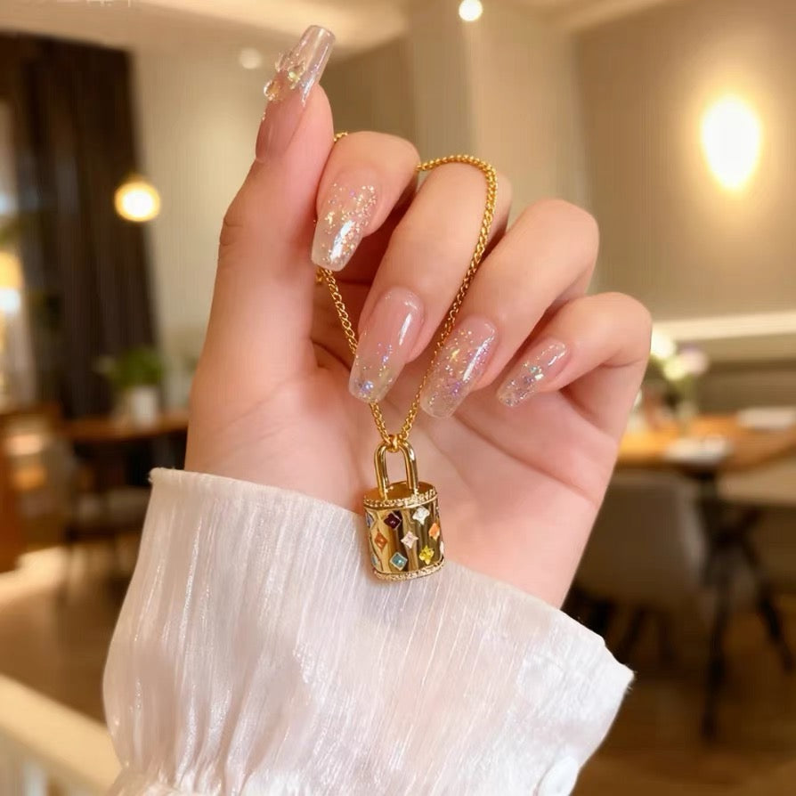 14K Gold Floral Bucket Bag Charm Necklace