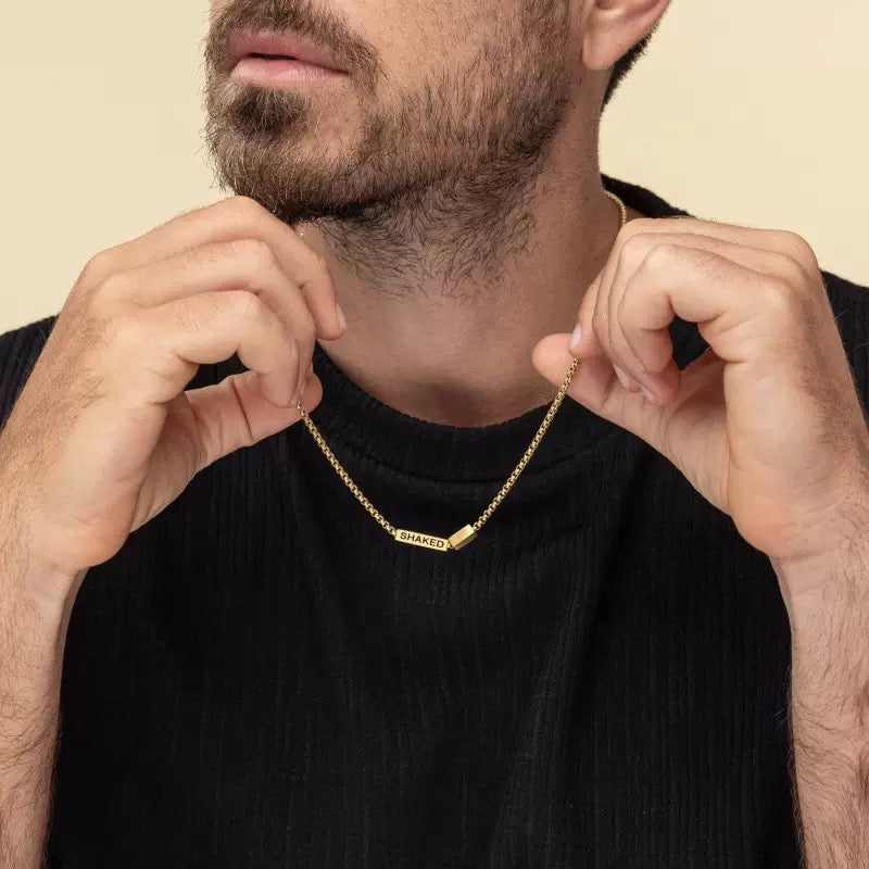 14K Gold Square Tube Pendant Necklace with Pearl and Engraving