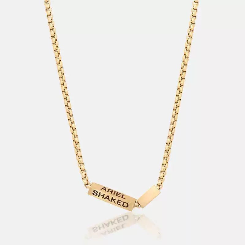 14K Gold Square Tube Pendant Necklace with Pearl and Engraving