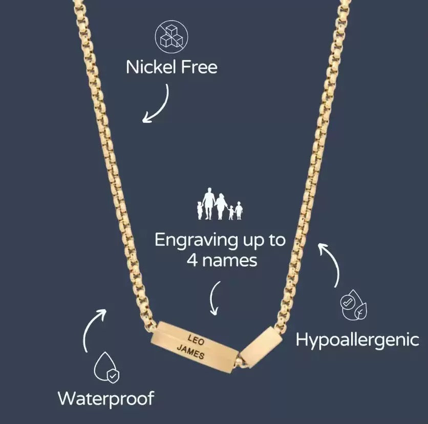 14K Gold Square Tube Pendant Necklace with Pearl and Engraving
