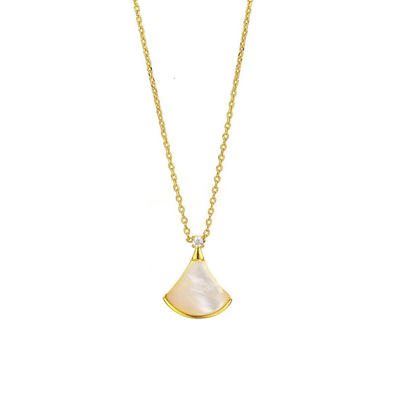 14K Gold "Little Skirt" Pendant Necklace with White Mother-of-Pearl (Collarbone Chain)
