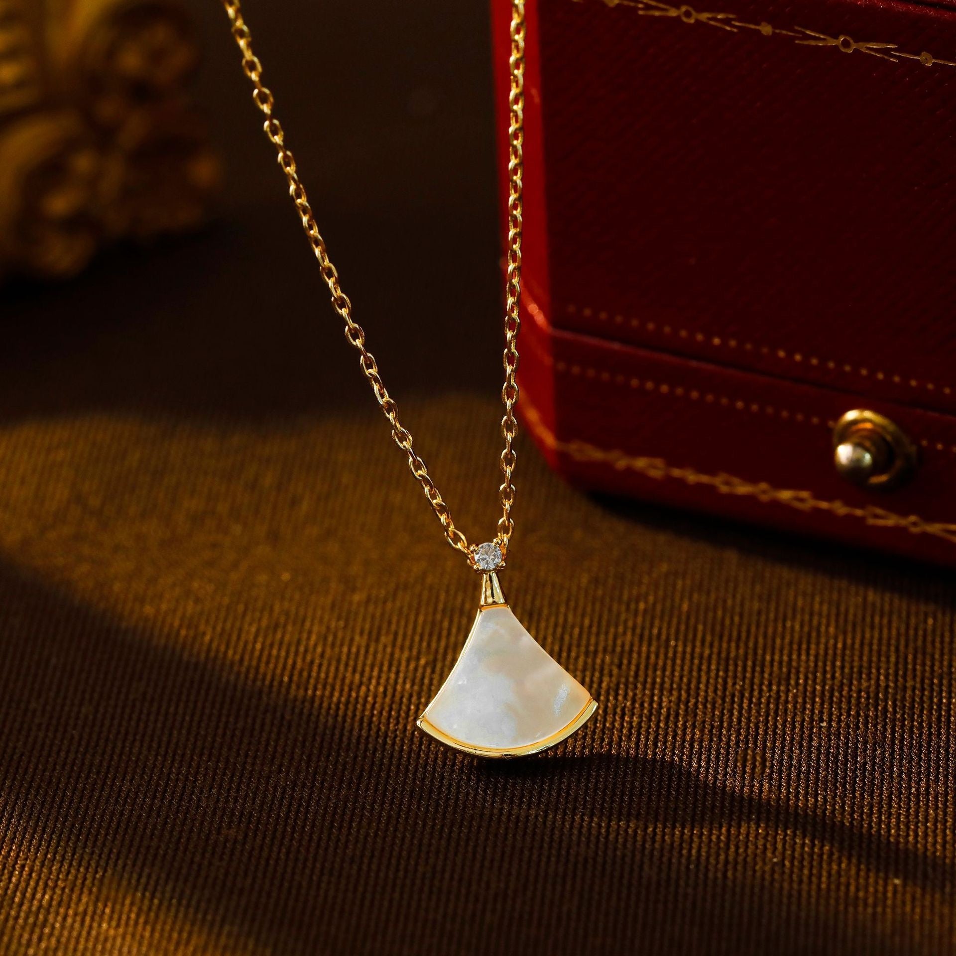 14K Gold "Little Skirt" Pendant Necklace with White Mother-of-Pearl (Collarbone Chain)