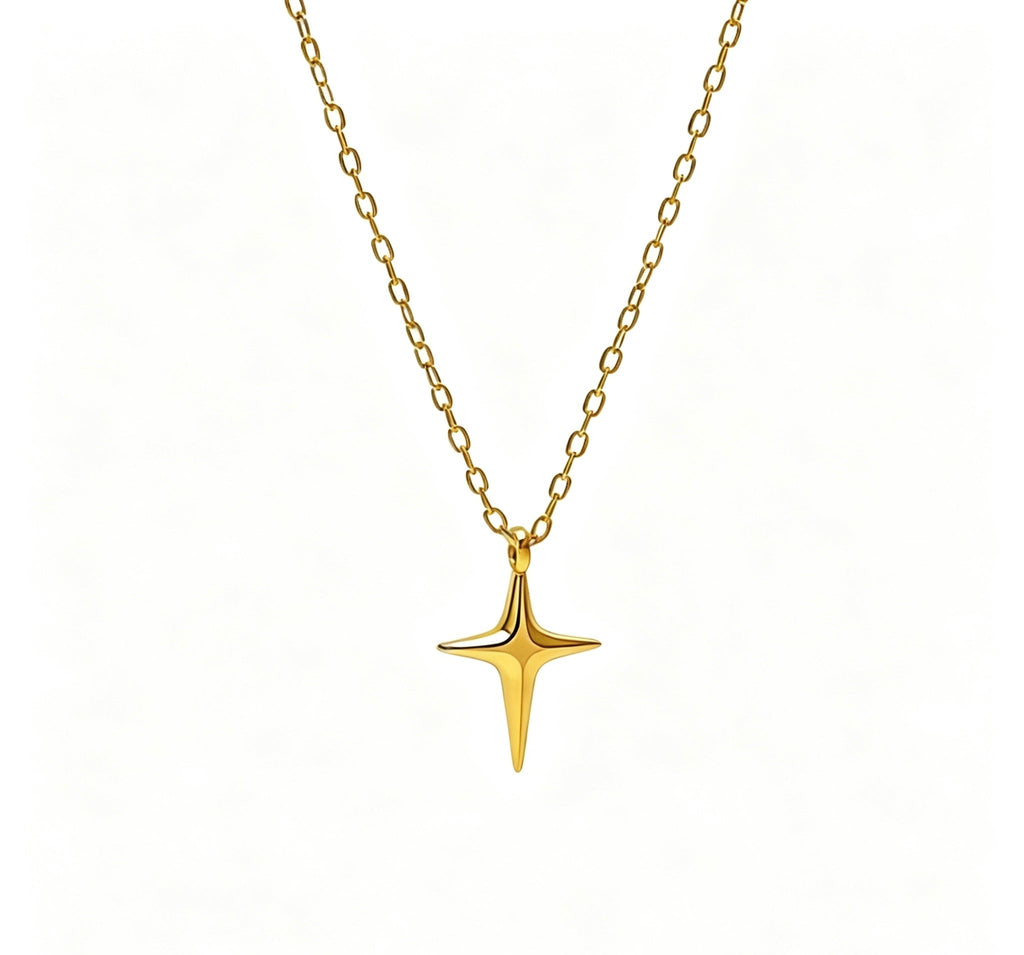 14K Gold Cross and Star Pendant Necklace