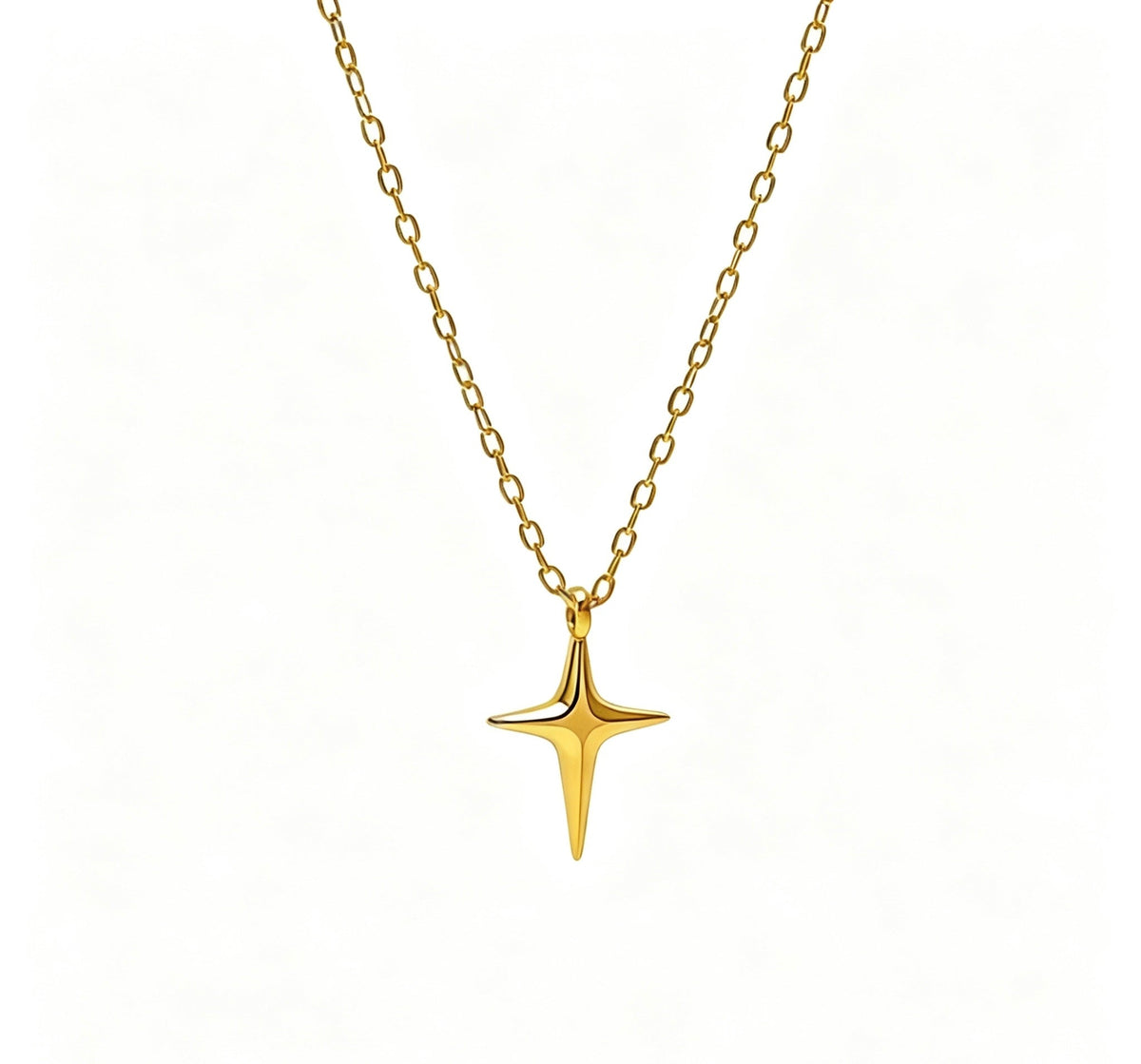 14K Gold Cross and Star Pendant Necklace