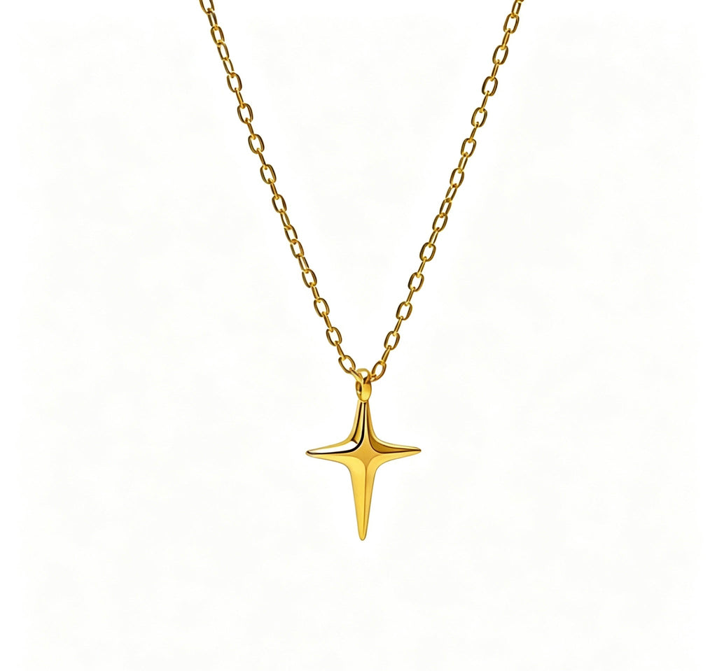 14K Gold Cross and Star Pendant Necklace