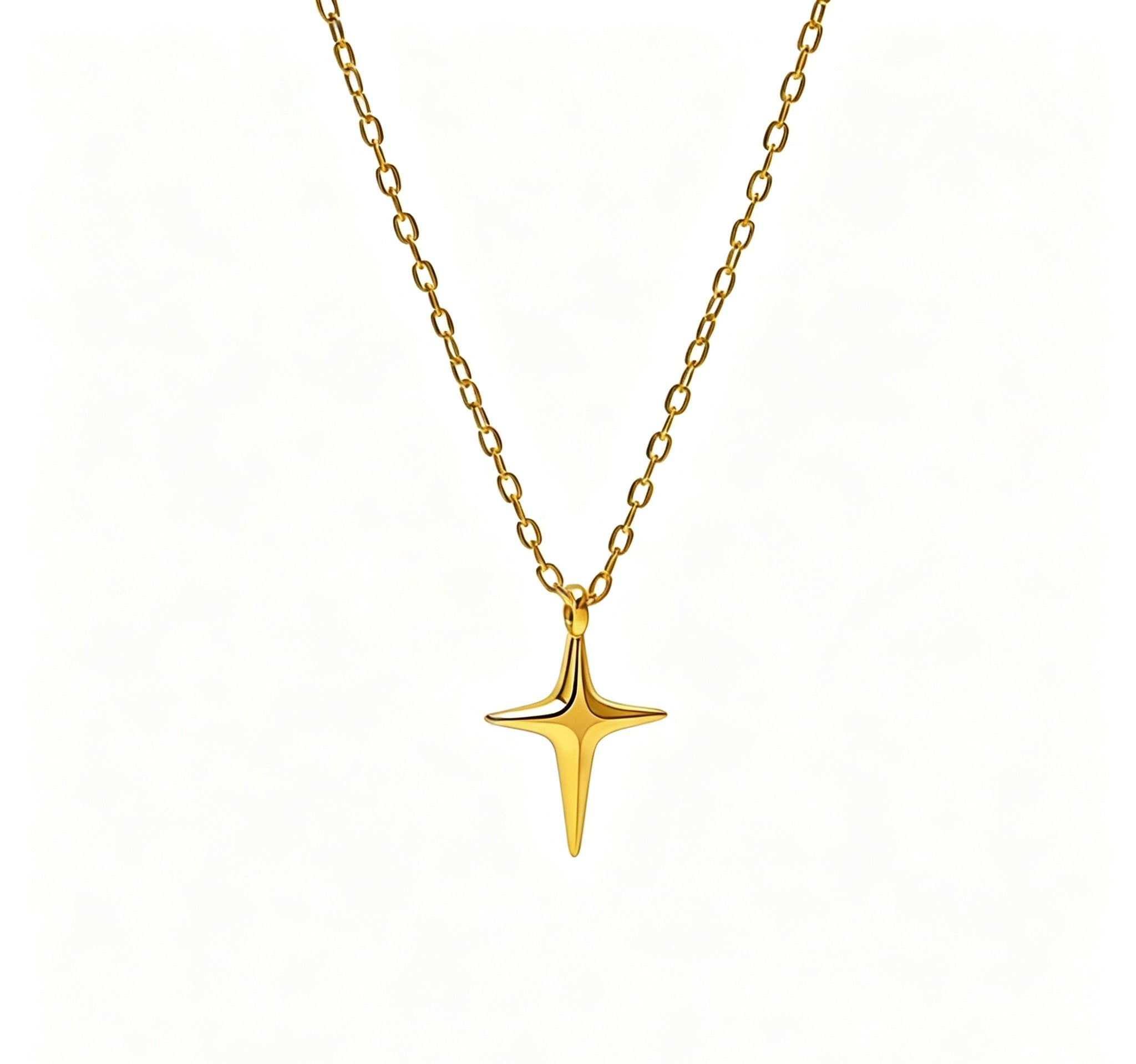 14K Gold Cross and Star Pendant Necklace