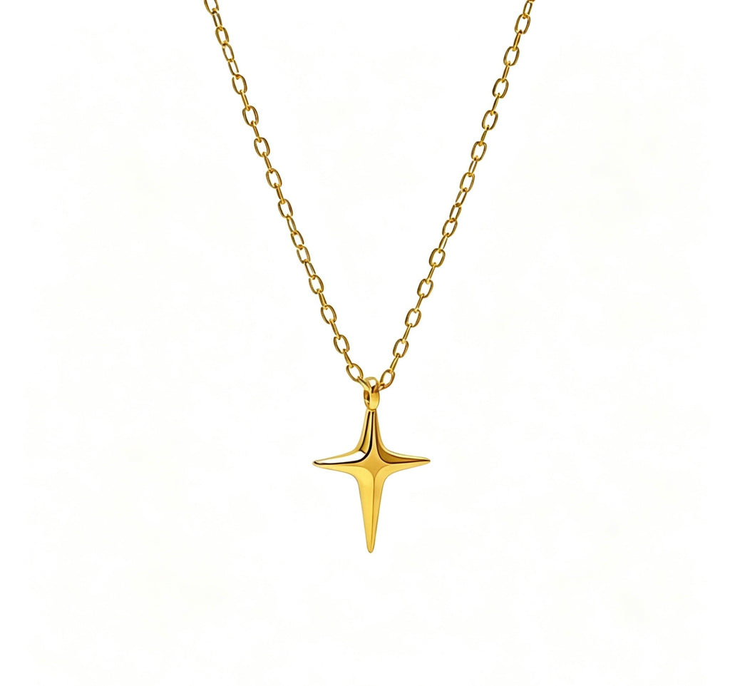 14K Gold Cross and Star Pendant Necklace