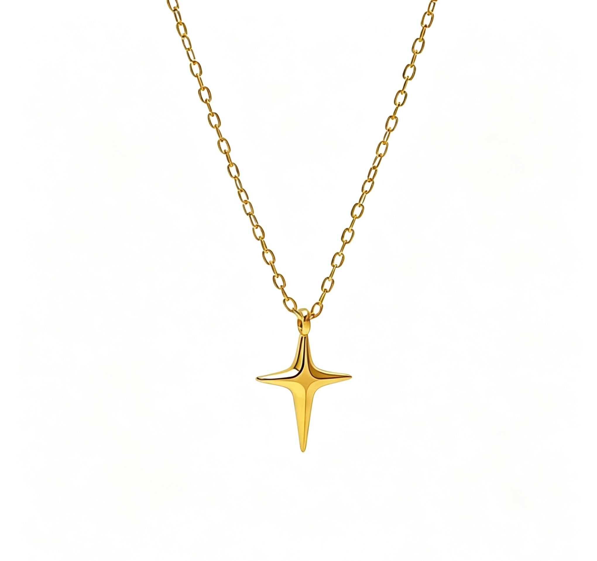 14K Gold Cross and Star Pendant Necklace