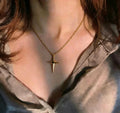 14K Gold Cross and Star Pendant Necklace