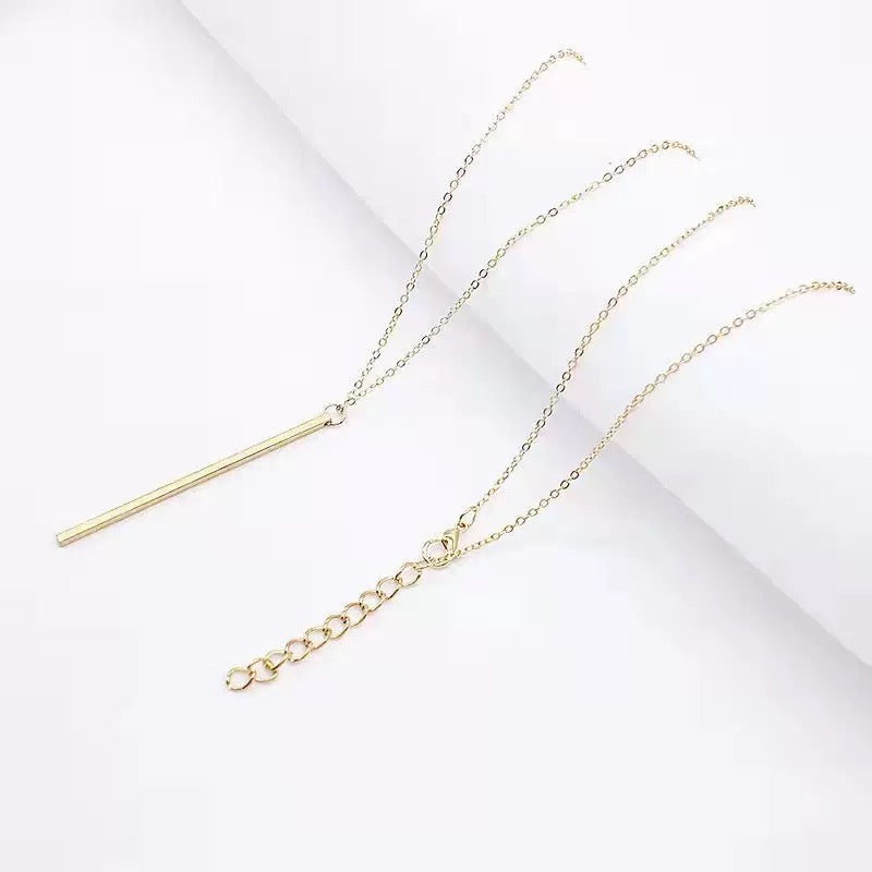 14K Gold Long Bar Pendant Necklace