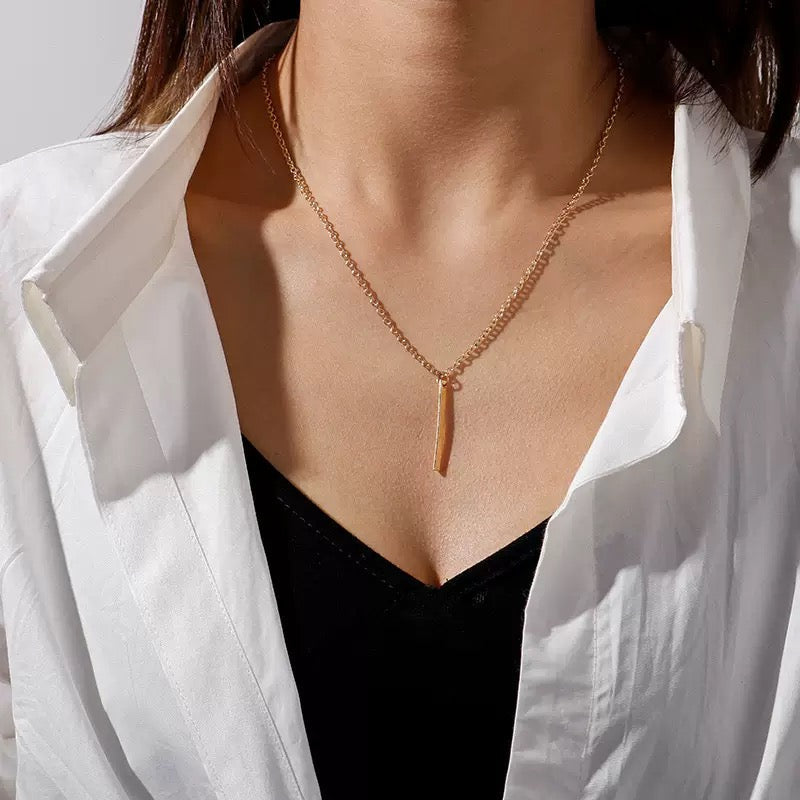 14K Gold Long Bar Pendant Necklace