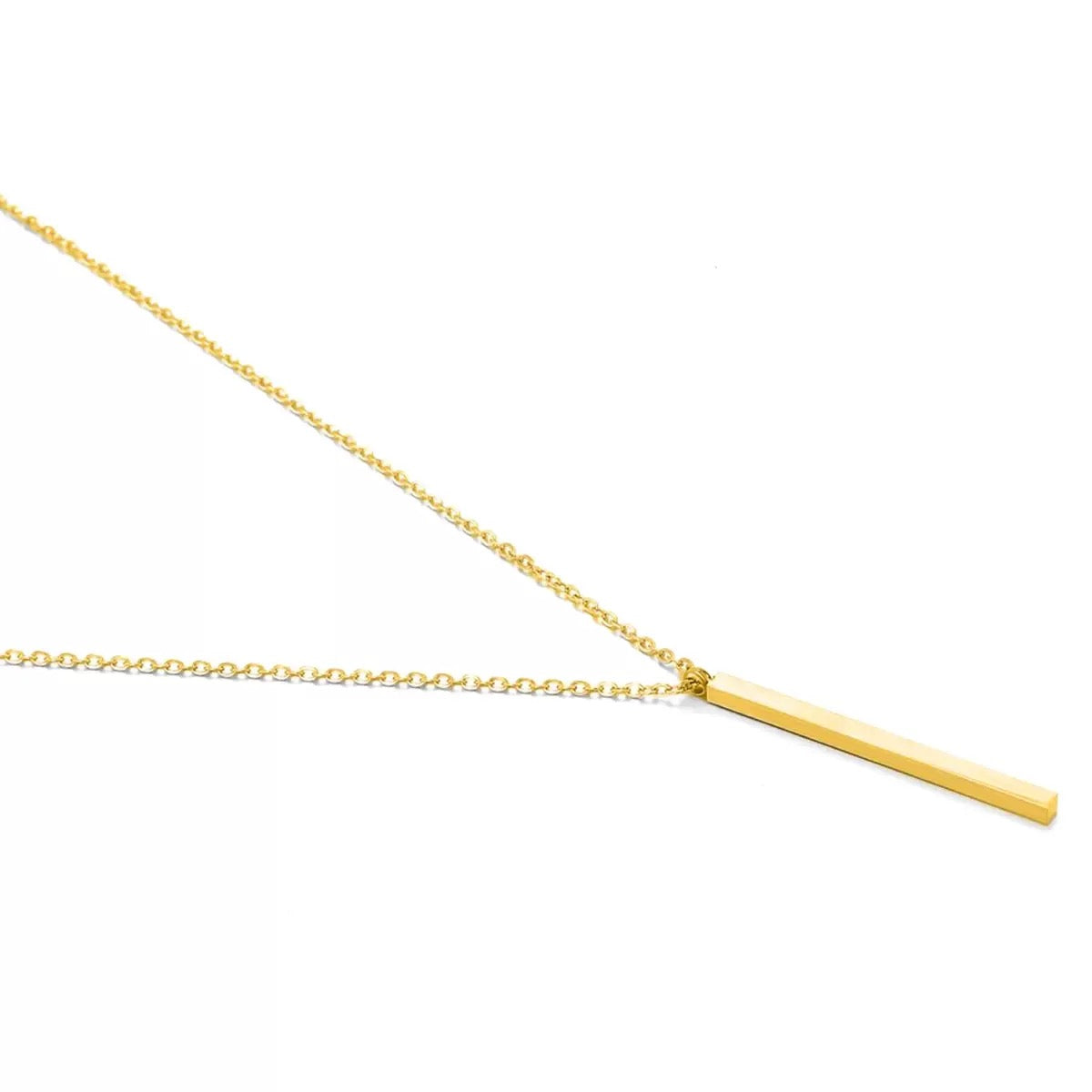 14K Gold Long Bar Pendant Necklace