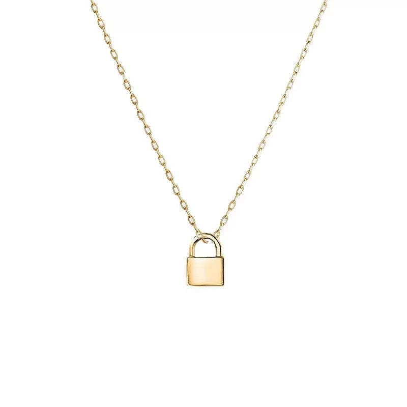14K Gold Small Lock Pendant Necklace