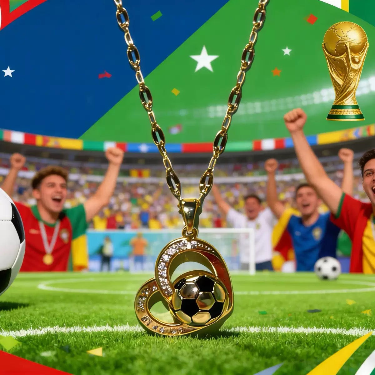 New 14K Gold Heart-Shaped Soccer Pendant Necklace