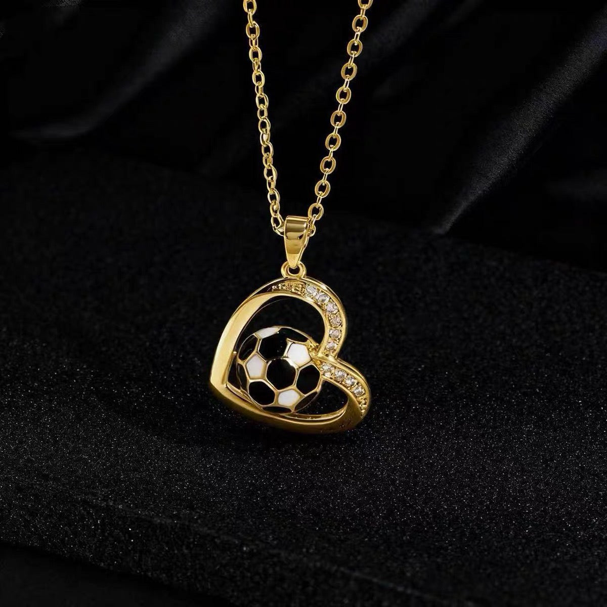 New 14K Gold Heart-Shaped Soccer Pendant Necklace