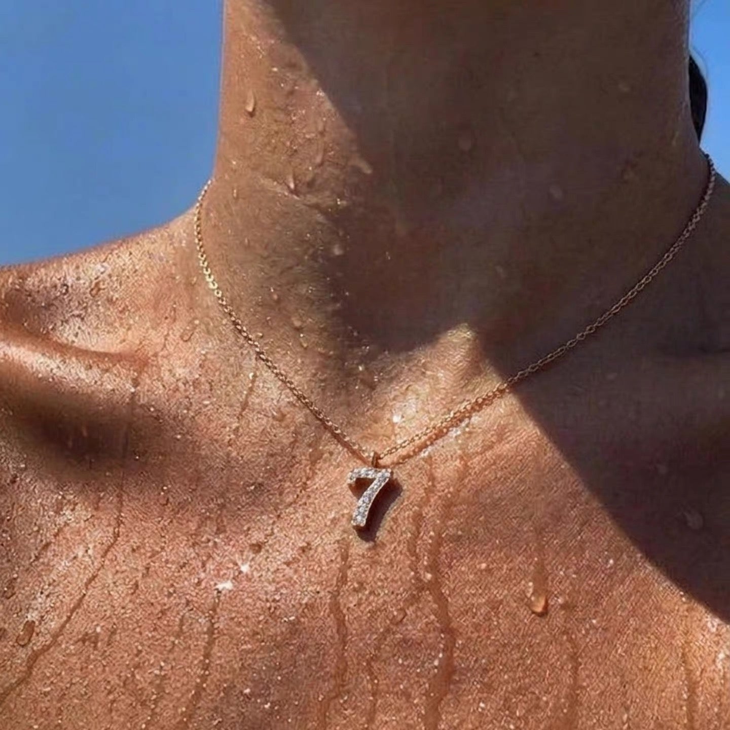 Cristiano Ronaldo-style 14K gold lucky number 7 necklace