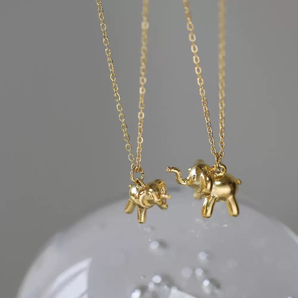 14K Gold Cartoon Elephant Lucky Collarbone Necklace