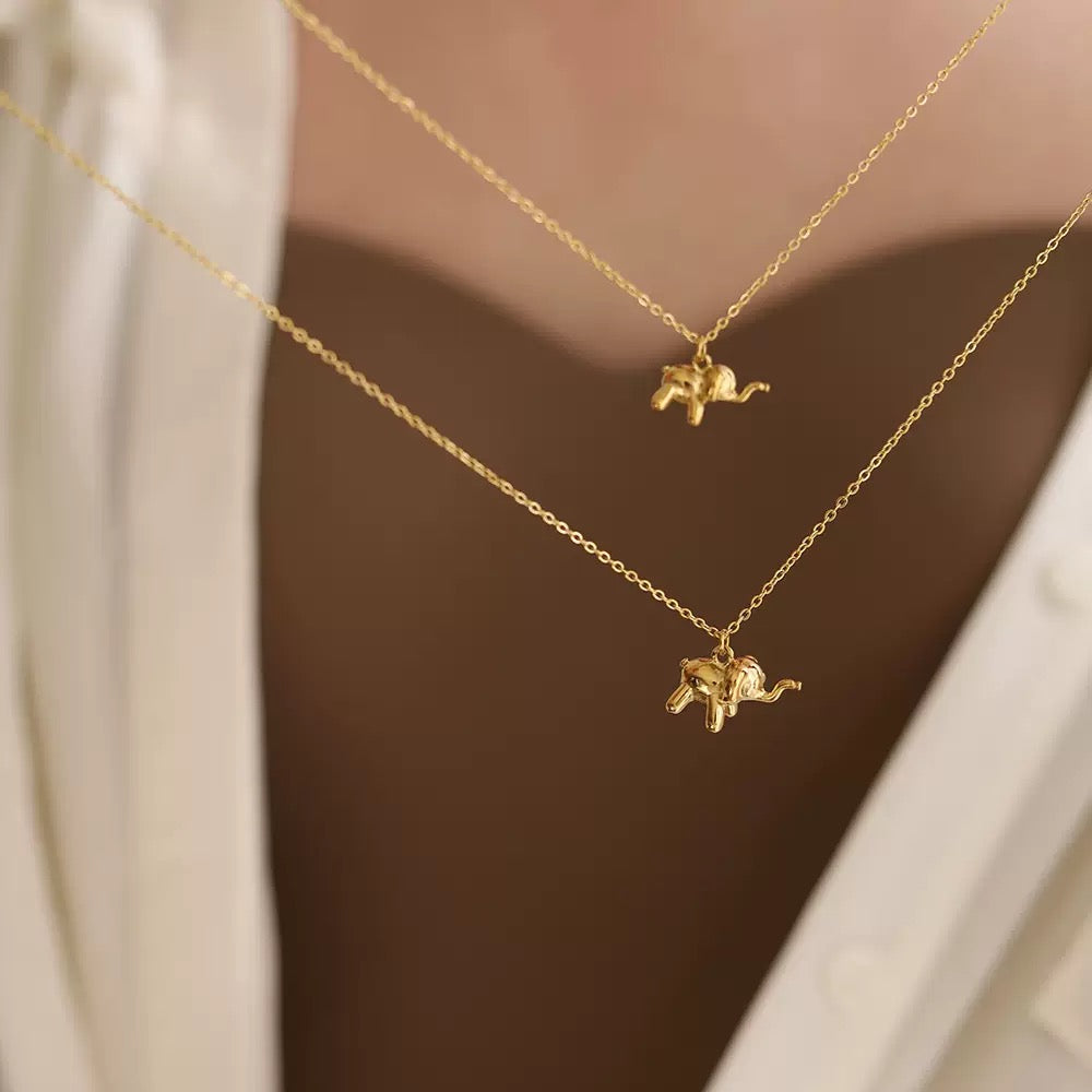 14K Gold Cartoon Elephant Lucky Collarbone Necklace