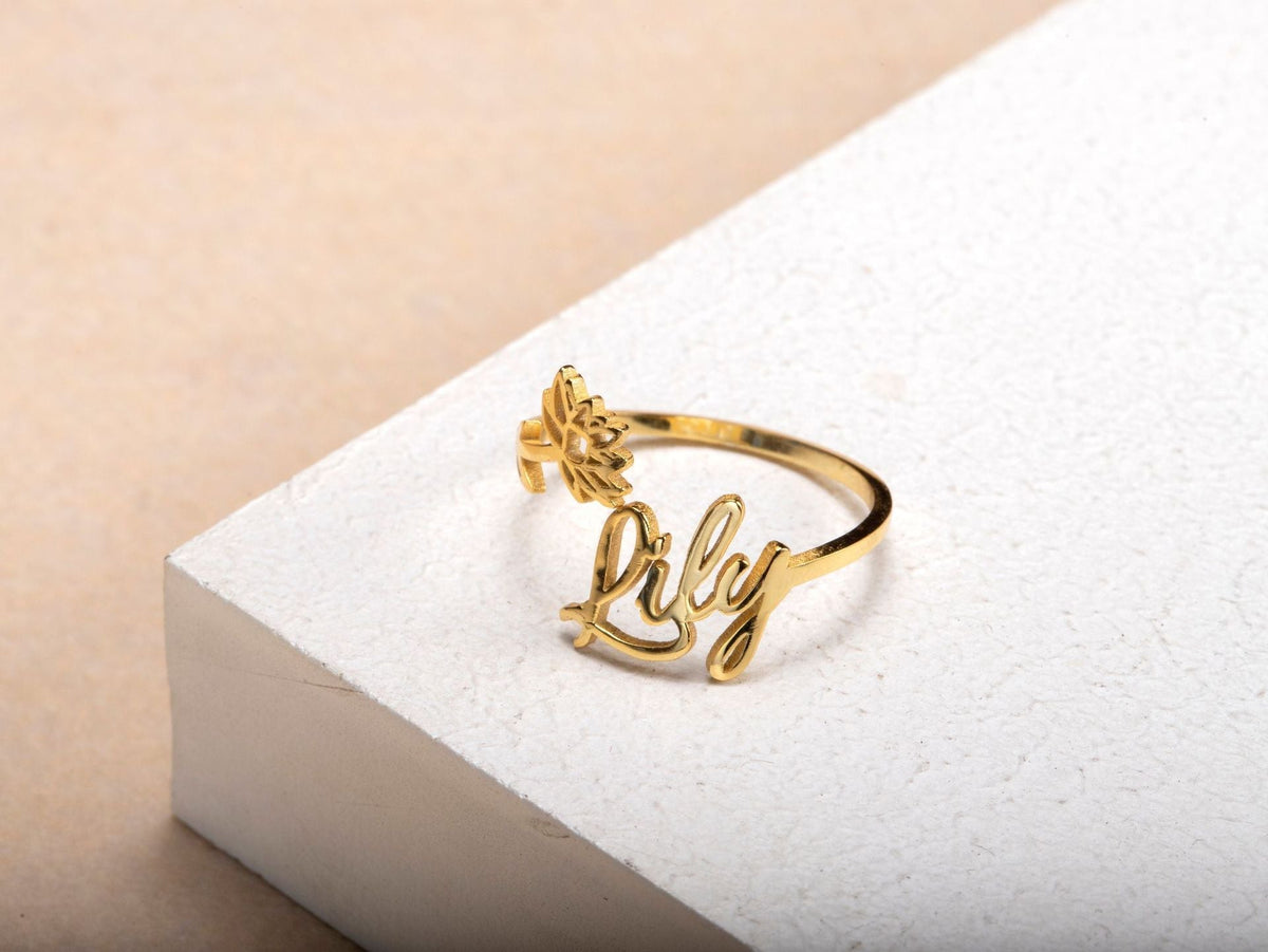 Customized Name Ring With Birth Flower