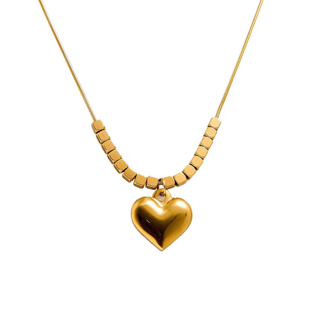14K Gold 3D Cube Heart Necklace