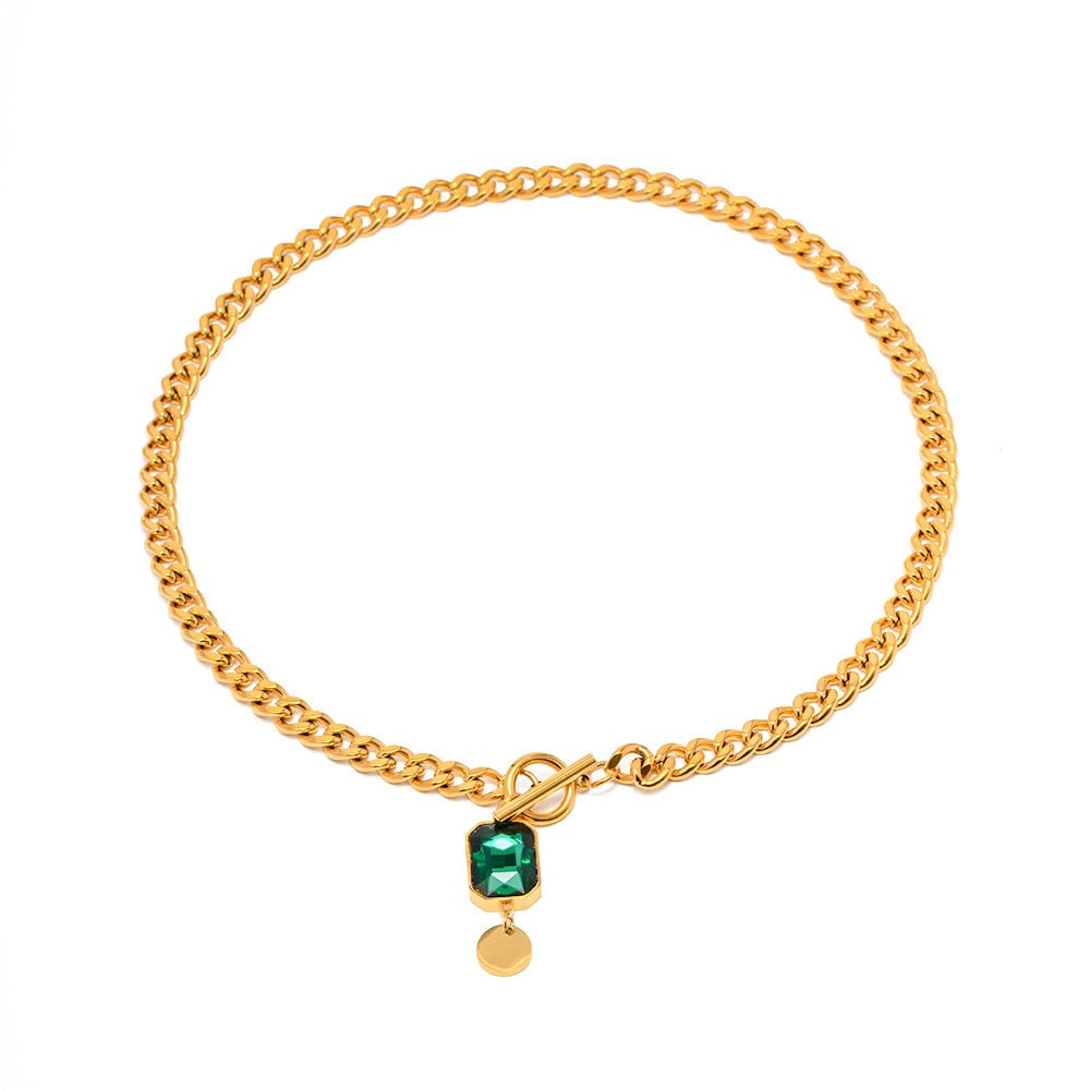 14K Gold French Style Emerald Necklace