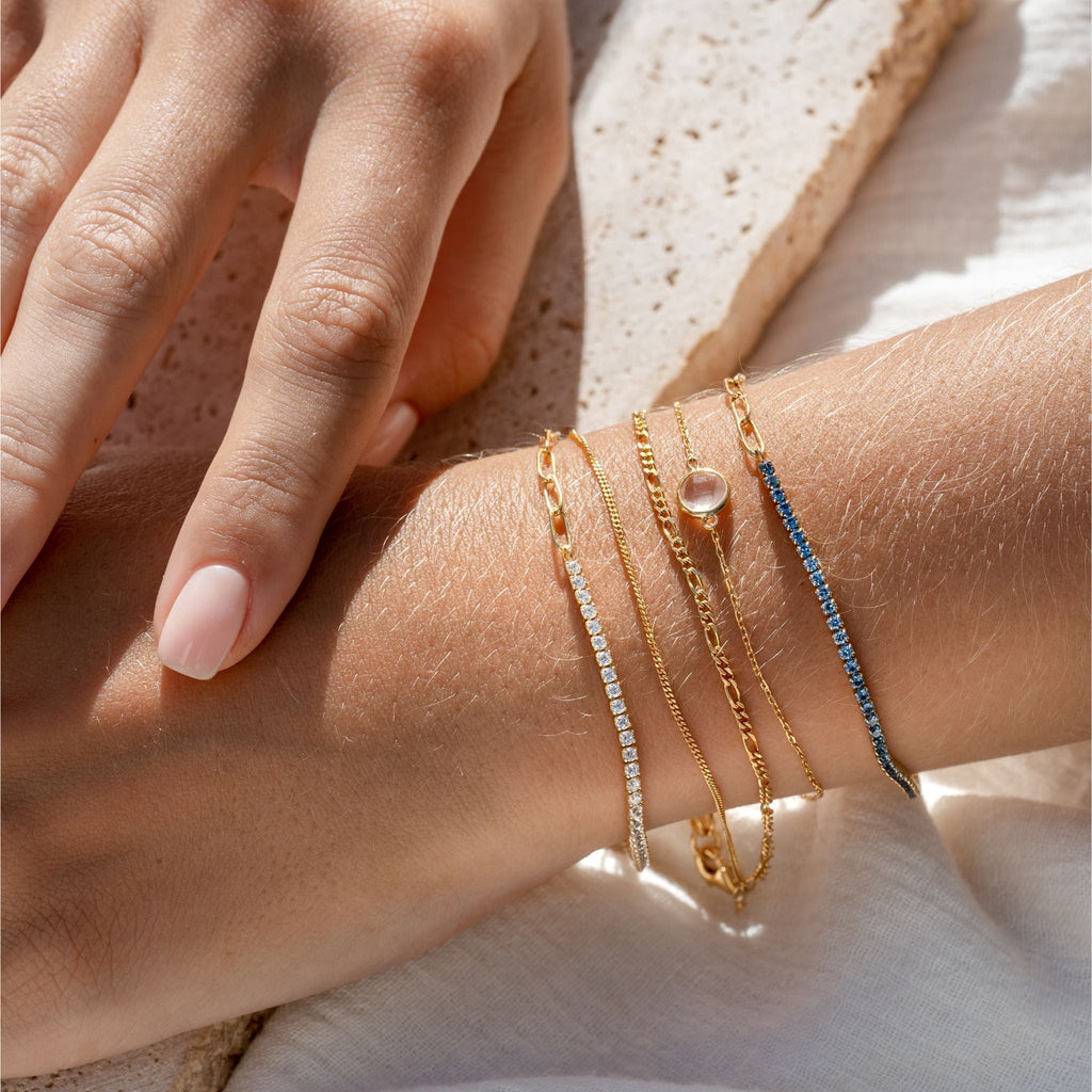 Gold Tennis Bracelet (Half) - White