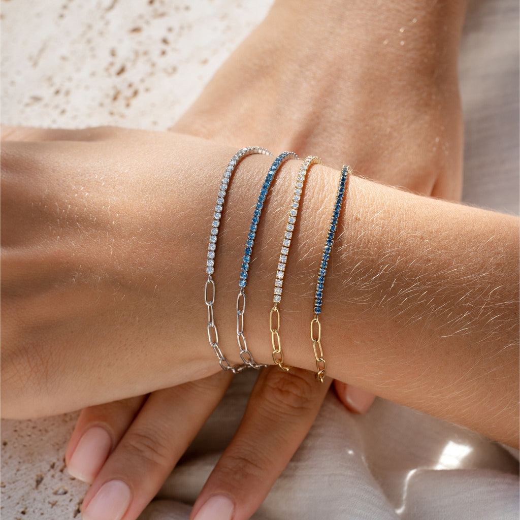 Gold Tennis Bracelet (Half) - White