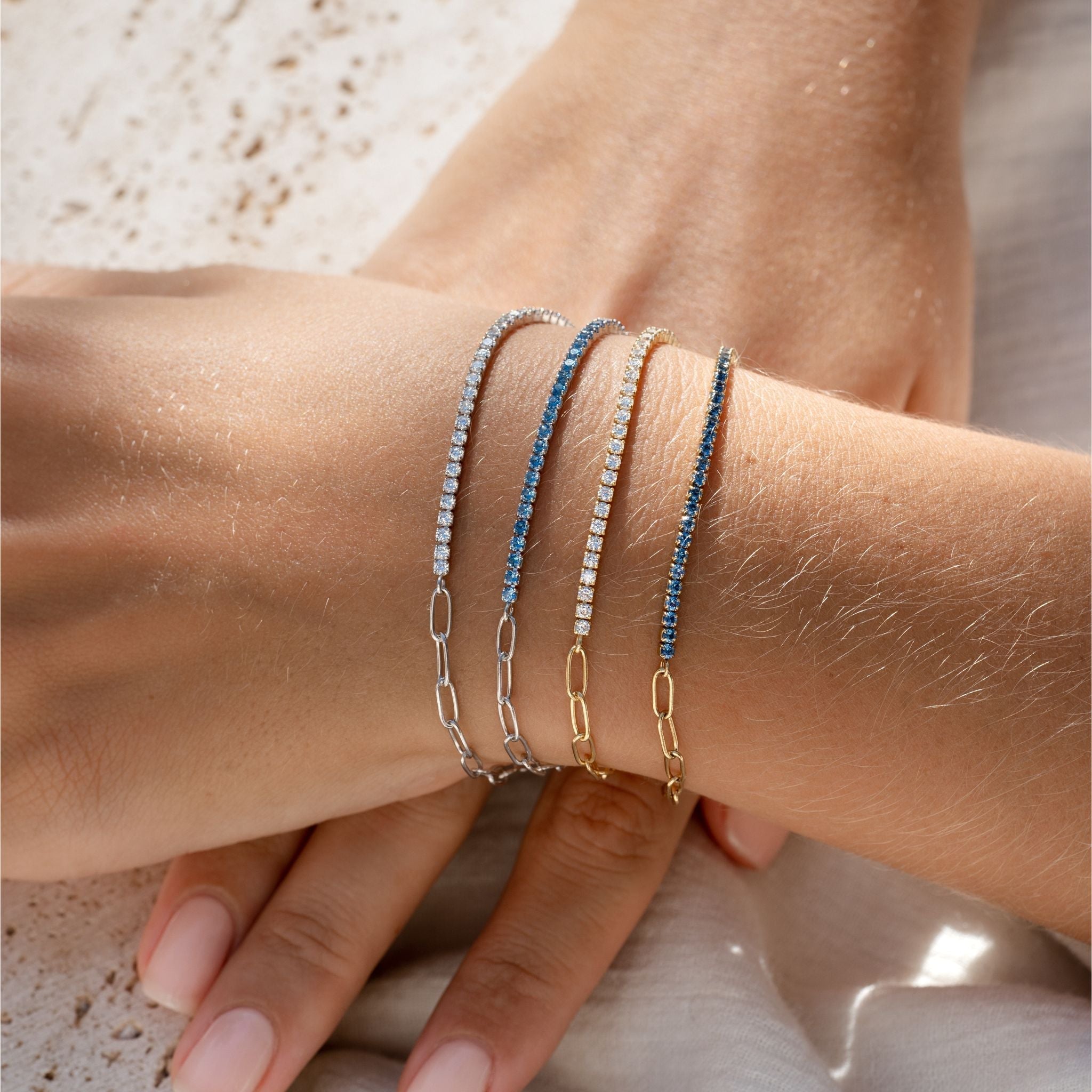 Gold Tennis Bracelet (Half) - White