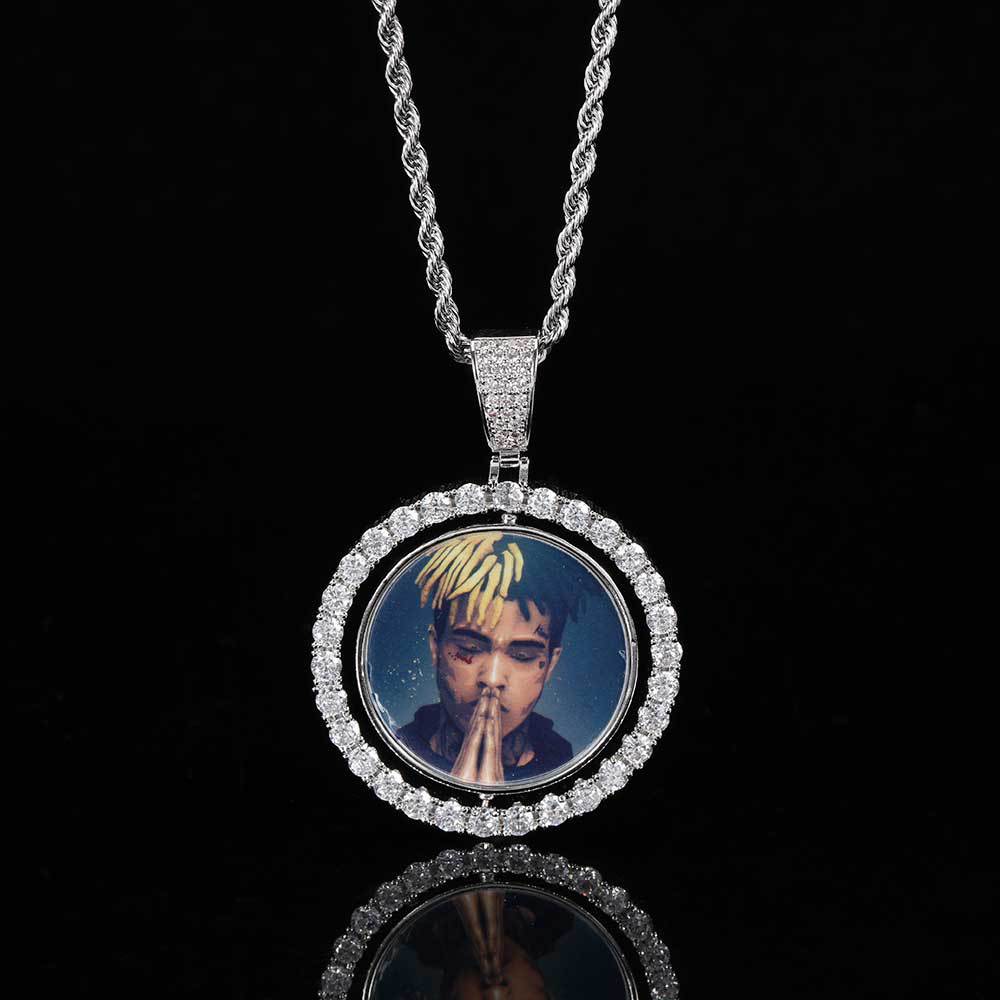 Custom Round Photo Rotating Reversible Necklace