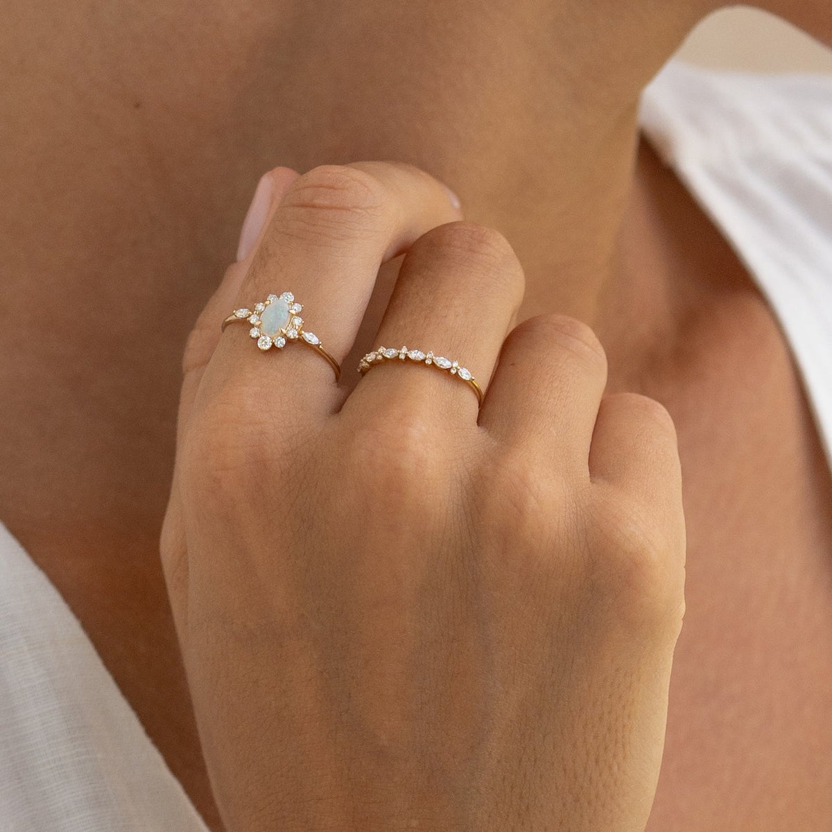 Sunburst Opal Halo Ring - Solana