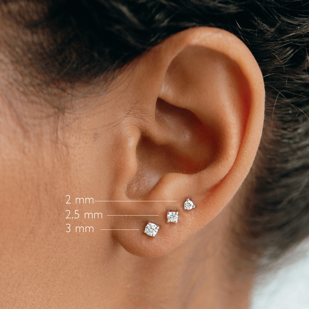 14k White Gold Diamond Stud Earrings 2.5mm - Aria