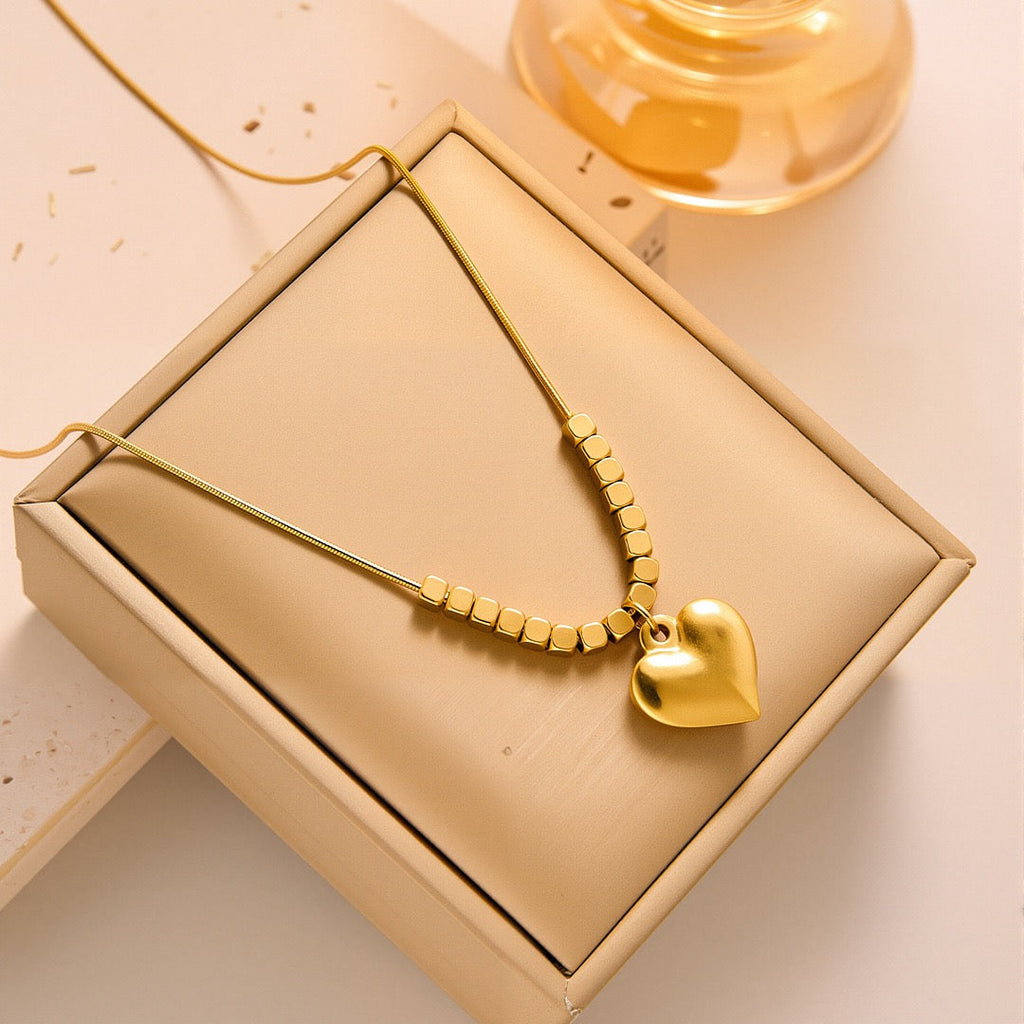 14K Gold 3D Cube Heart Necklace