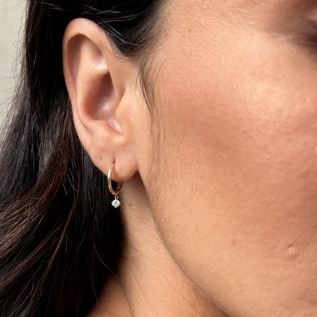Diamond Drop Huggie Earrings 14k Gold - Joleen
