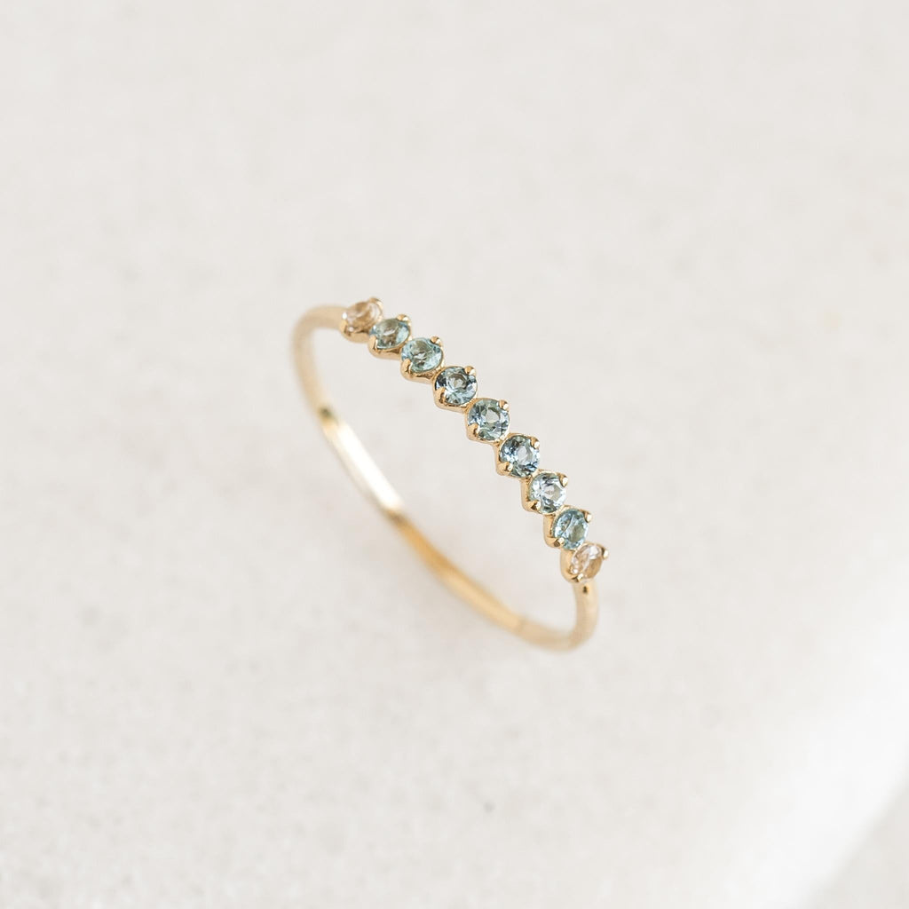 September Birthstone Ring 14k Gold - Ombre London Blue Topaz